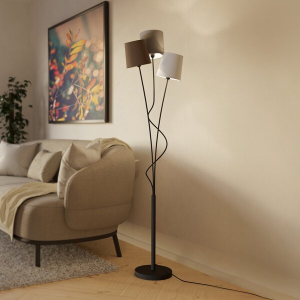 EGLO Maronda podna lampa s tri tekstilna sjenila, Crno, Dnevni boravak/blagovaonica, Metal