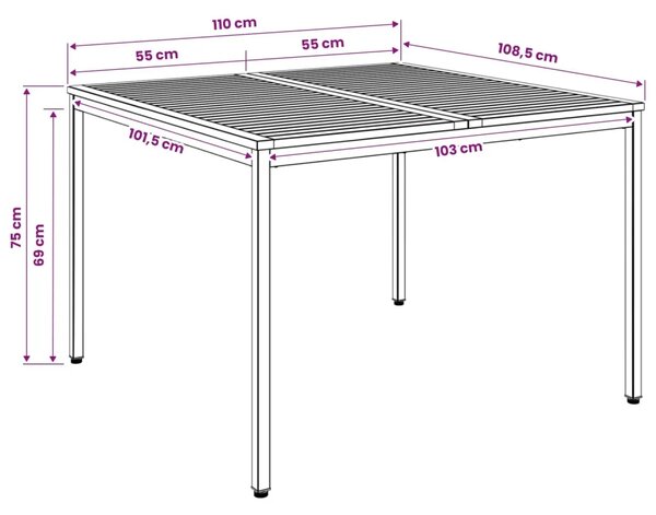 Stol za večeru u vrtu Bijela 110 x 108 5 x 75 cm - Bijela 110 x 108 5 x 75 cm