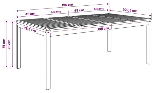 Stol za večeru u vrtu Prirodna 196 x 100 5 x 75 cm - Prirodna 196 x 100 5 x 75 cm