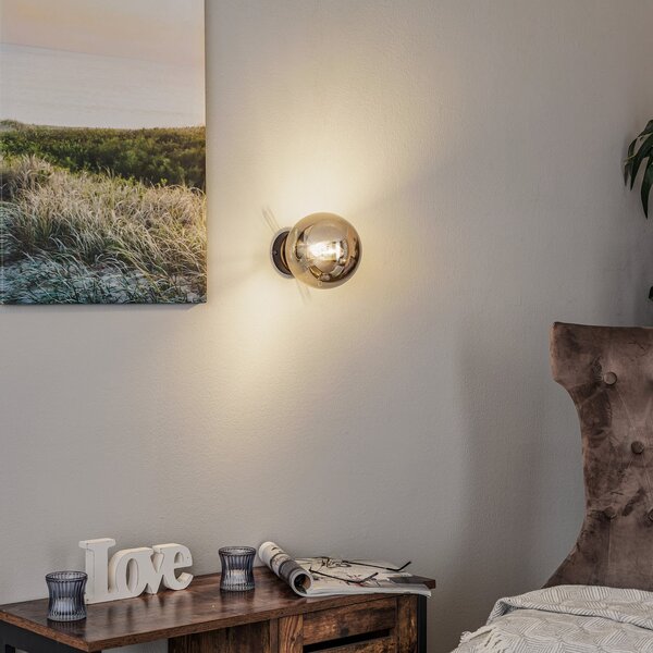 EMIBIG LIGHTING Zidna svjetiljka Glassy, crna, grafit, staklo, E14, Ø 14 cm, prigušiva, Crno, Dnevni boravak/blagovaonica, Staklo, Metak