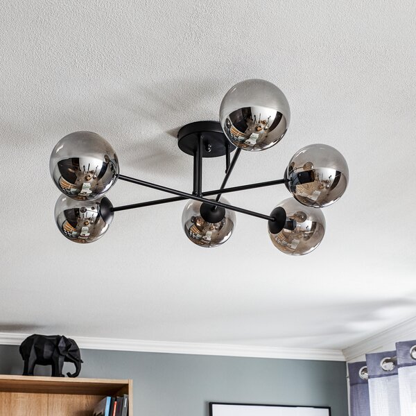 EMIBIG LIGHTING Plafonjera staklena, crna, grafit, staklo, 6 žarulja, E14, prigušiva, Crno, Dnevni boravak/blagovaonica, Staklo