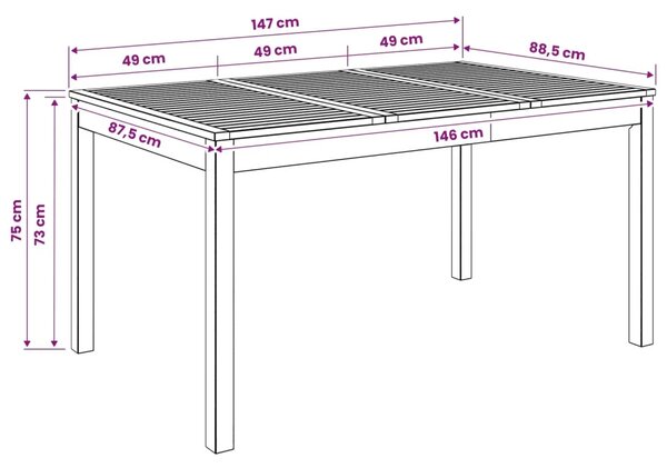 Stol za večeru u vrtu Prirodna 147 x 88 5 x 75 cm - Prirodna 147 x 88 5 x 75 cm