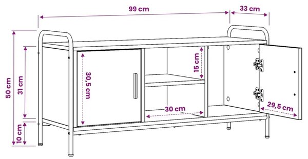 TV ormar 99 x 33 x 50 cm Crni hrast Konstruirano drvo - Crni hrast 99 x 33 x 50 cm