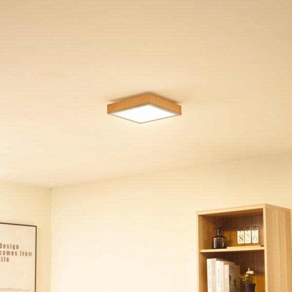 Lindby Laviona LED stropna svjetiljka, četvrtasta, 30 cm, Drvo, Dnevni boravak/blagovaonica, Drvo