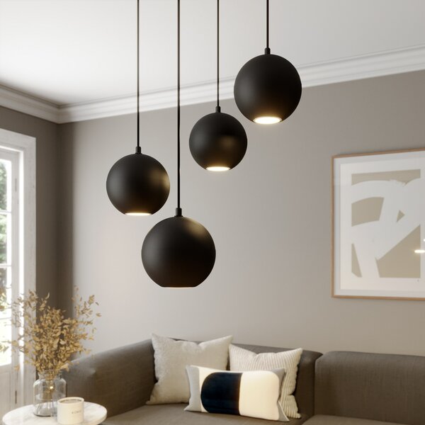 HELAM Viseća lampa na sredini, crna, 4 žarulje, Ø 35 cm, GU10, Crno, Dnevni boravak/blagovaonica, Metal