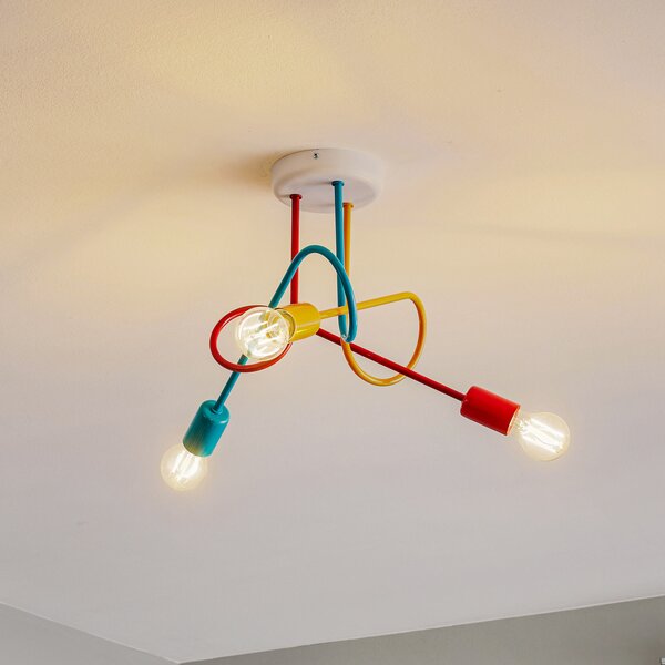 HELAM Stropna lampa Oxford s tri žarulje narančasta/crvena/tirkizna, prigušiva, Višebojno, Dnevni boravak/blagovaonica, Metal