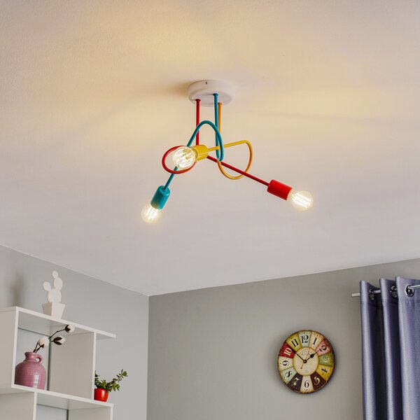 HELAM Stropna lampa Oxford s tri žarulje narančasta/crvena/tirkizna, prigušiva, Višebojno, Dnevni boravak/blagovaonica, Metal