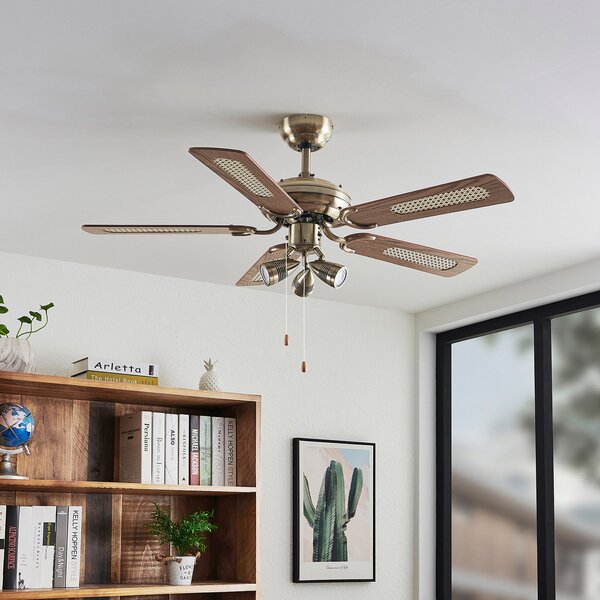 Lindby Anariki stropni ventilator s rasvjetom, tih, mesingani, Zlato / mjed, Dnevni boravak/blagovaonica, Metal