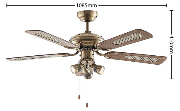 Lindby Anariki stropni ventilator s rasvjetom, tih, mesingani, Zlato / mjed, Dnevni boravak/blagovaonica, Metal
