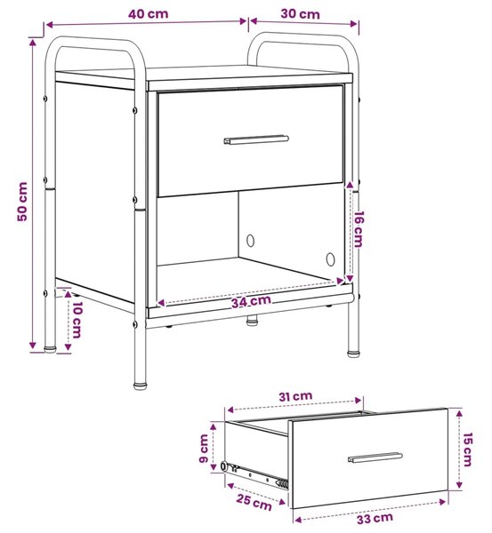 Noćni ormar 2 kom. Siva Sonoma 40 x 30 x 50 cm - Siva Sonoma 2