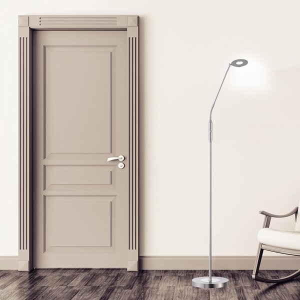FISCHER & HONSEL Dent LED podna lampa, CCT, jedna žarulja, nikal, prigušiva, Sivo, Dnevni boravak/blagovaonica, Metal