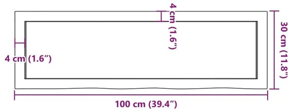 Zidna polica 100x30x(2-6) cm neobrađena masivna hrastovina - Prirodna 100 x 30 x 6 cm