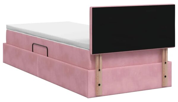 Krevet s od storage s uzglavljem Ružičasta 90 x 200 cm Baršun - Ružičasta 90 x 200 cm Prošiveno gumbima