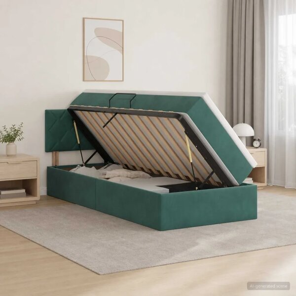Krevet s od storage s uzglavljem Tamnozelena 90 x 200 cm Baršun - Tamnozelena 90 x 200 cm Dizajn s rombovima