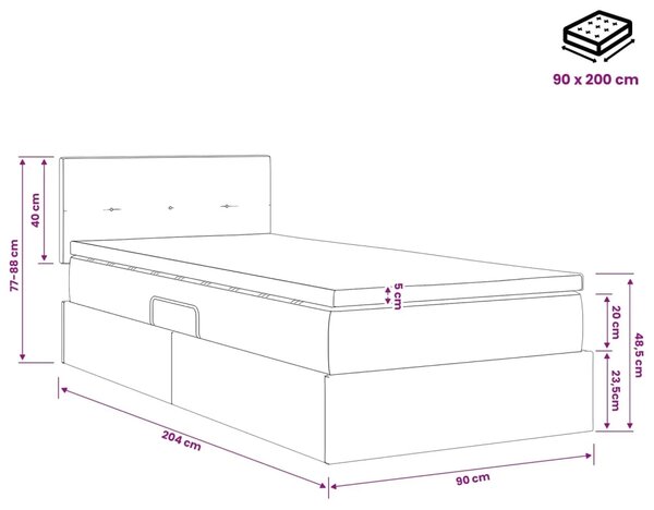 Krevet s od storage s uzglavljem Ružičasta 90 x 200 cm Baršun - Ružičasta 90 x 200 cm Prošiveno gumbima
