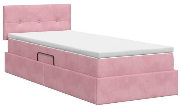Krevet s od storage s uzglavljem Ružičasta 90 x 200 cm Baršun - Ružičasta 90 x 200 cm Prošiveno gumbima