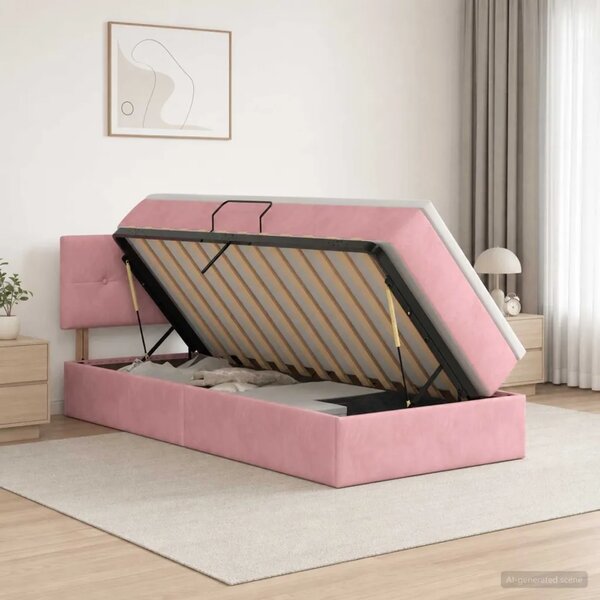 Krevet s od storage s uzglavljem Ružičasta 90 x 200 cm Baršun - Ružičasta 90 x 200 cm Prošiveno gumbima