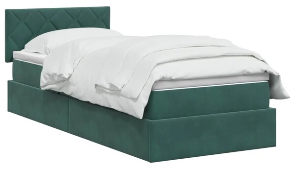 Krevet s od storage s uzglavljem Tamnozelena 90 x 200 cm Baršun - Tamnozelena 90 x 200 cm Dizajn s rombovima
