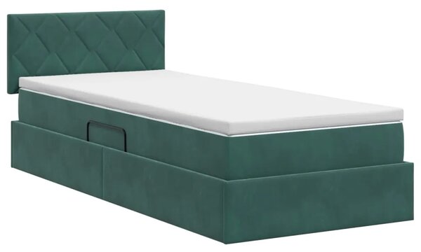 Krevet s od storage s uzglavljem Tamnozelena 90 x 200 cm Baršun - Tamnozelena 90 x 200 cm Dizajn s rombovima