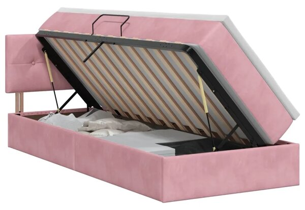 Krevet s od storage s uzglavljem Ružičasta 90 x 200 cm Baršun - Ružičasta 90 x 200 cm Prošiveno gumbima