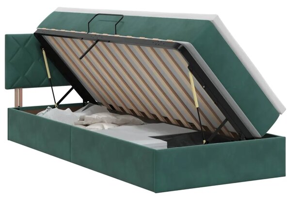 Krevet s od storage s uzglavljem Tamnozelena 90 x 200 cm Baršun - Tamnozelena 90 x 200 cm Dizajn s rombovima