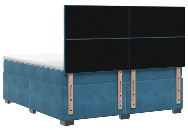 Boxspring krevet s madracem Plava 160 x 200 cm Baršun - Plava 160 x 200 cm Dizajn s rombovima