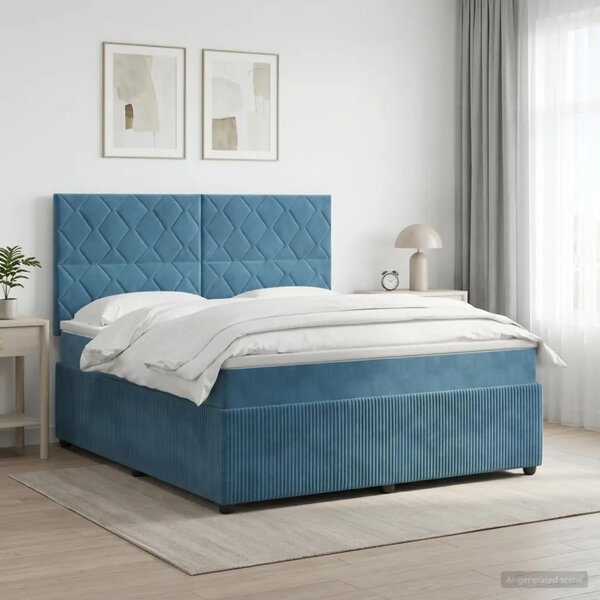 Boxspring krevet s madracem Plava 160 x 200 cm Baršun - Plava 160 x 200 cm Dizajn s rombovima