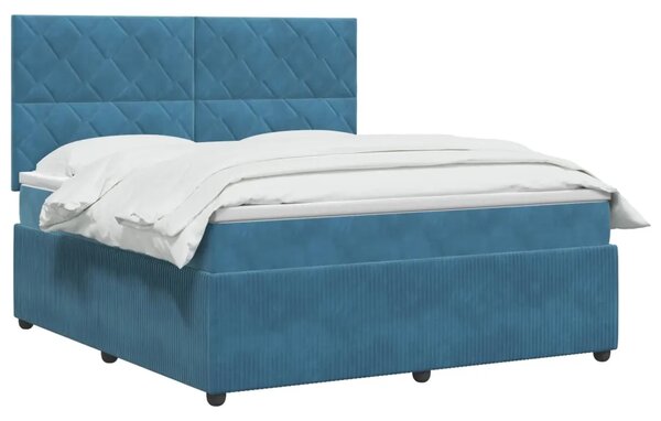 Boxspring krevet s madracem Plava 160 x 200 cm Baršun - Plava 160 x 200 cm Dizajn s rombovima