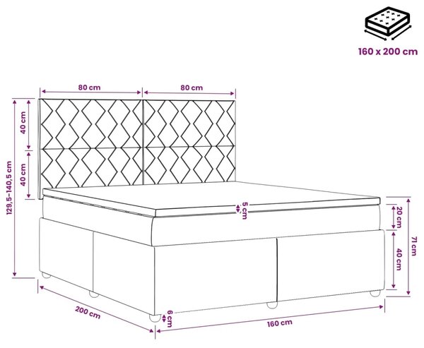 Boxspring krevet s madracem Plava 160 x 200 cm Baršun - Plava 160 x 200 cm Dizajn s rombovima