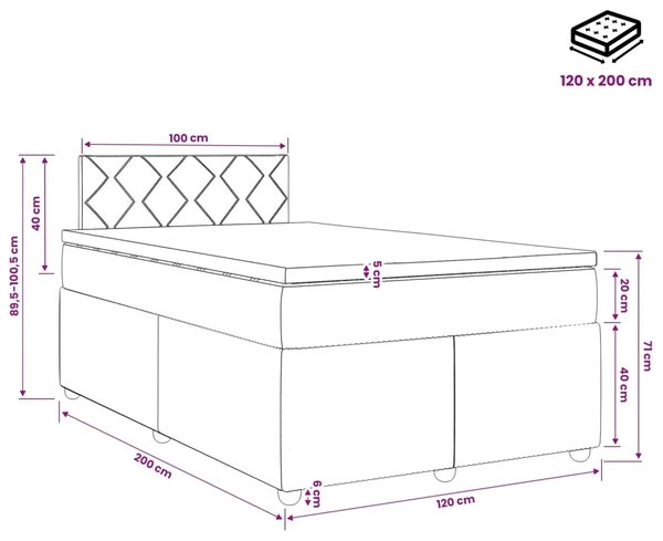 Boxspring krevet s madracem Tamnozelena 120 x 200 cm Baršun - Tamnozelena 120 x 200 cm Dizajn s rombovima