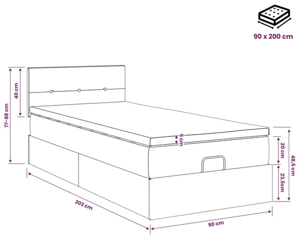 Podesivi krevet s madracem Ružičasta 90 x 200 cm Baršun - Ružičasta 90 x 200 cm Prošiveno gumbima