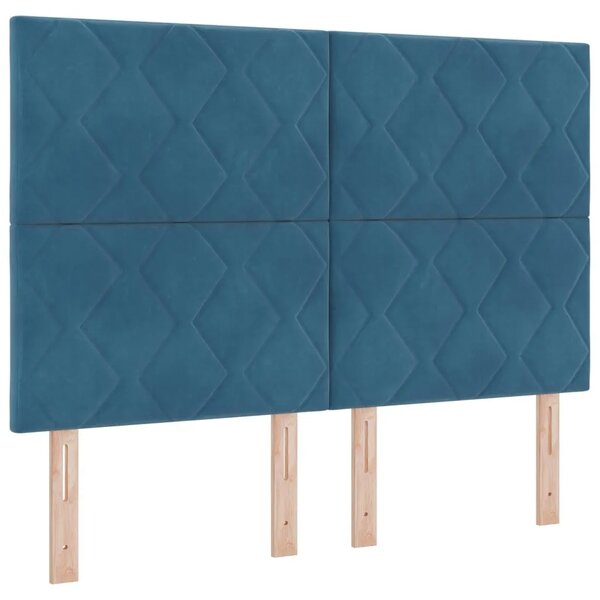 Boxspring krevet s madracem Plava 160 x 200 cm Baršun - Plava 160 x 200 cm Dizajn s rombovima