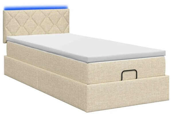Krevet od pjene s madracem i LED-om Krem 90 x 200 cm Tkanina - Krem 90 x 200 cm Dizajn s rombovima
