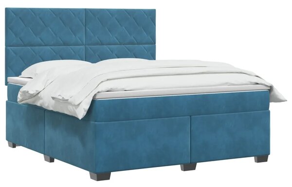 Boxspring krevet s madracem Plava 160 x 200 cm Baršun - Plava 160 x 200 cm Dizajn s rombovima