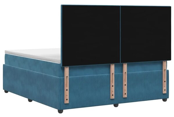Boxspring krevet s madracem Plava 160 x 200 cm Baršun - Plava 160 x 200 cm Dizajn s rombovima
