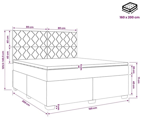 Boxspring krevet s madracem Plava 160 x 200 cm Baršun - Plava 160 x 200 cm Dizajn s rombovima