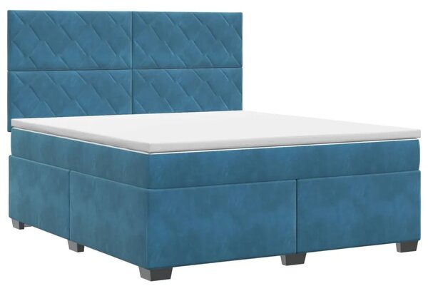 Boxspring krevet s madracem Plava 160 x 200 cm Baršun - Plava 160 x 200 cm Dizajn s rombovima