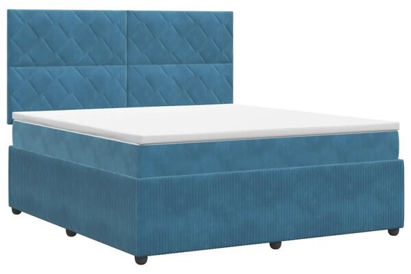 Boxspring krevet s madracem Plava 160 x 200 cm Baršun - Plava 160 x 200 cm Dizajn s rombovima