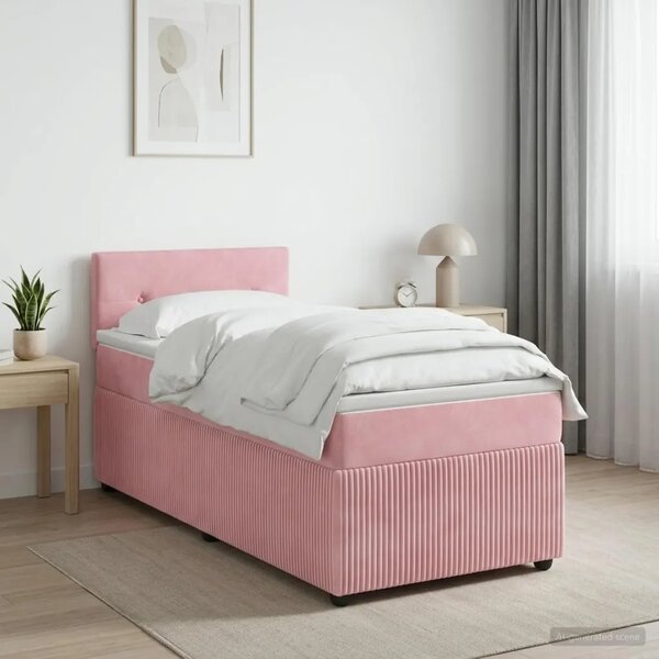 Boxspring krevet s madracem Ružičasta 90 x 200 cm Baršun - Ružičasta 90 x 200 cm Prošiveno gumbima