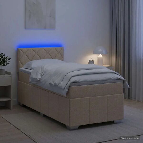 Boxspring krevet s madracem Krem 90 x 200 cm Tkanina - Krem 90 x 200 cm Dizajn s rombovima