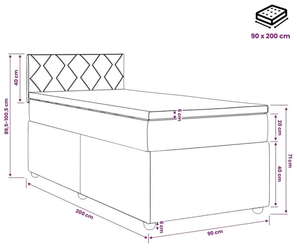 Boxspring krevet s madracem Plava 90 x 200 cm Baršun - Plava 90 x 200 cm Dizajn s rombovima