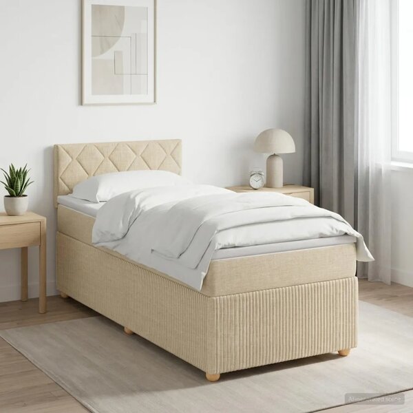 Boxspring krevet s madracem Krem 90 x 200 cm Tkanina - Krem 90 x 200 cm Dizajn s rombovima