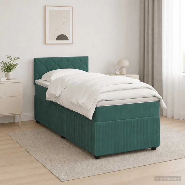 Boxspring krevet s madracem Tamnozelena 90 x 200 cm Baršun - Tamnozelena 90 x 200 cm Dizajn s rombovima