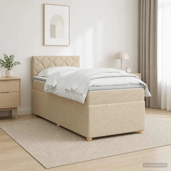Boxspring krevet s madracem Krem 90 x 200 cm Tkanina - Krem 90 x 200 cm Dizajn s rombovima