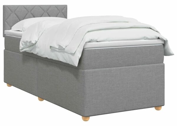 Boxspring krevet s madracem Svjetlosiva 90 x 200 cm Tkanina - Svjetlosiva 90 x 200 cm Dizajn s rombovima