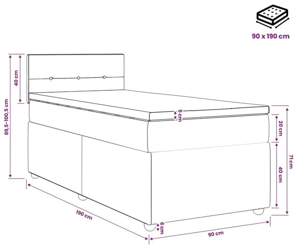 Krevet s box springom madracem i LED-om Tamnosiva 90 x 190 cm - Tamnosiva Jjedan Prošiveno gumbima
