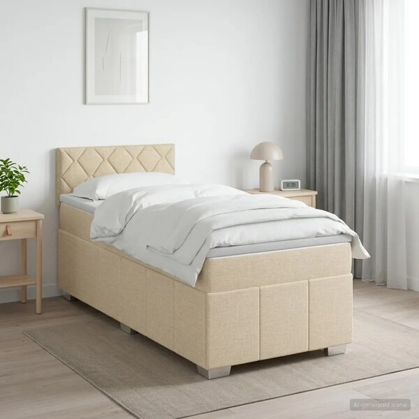 Boxspring krevet s madracem Krem 90 x 200 cm Tkanina - Krem 90 x 200 cm Dizajn s rombovima