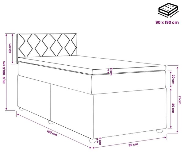 Boxspring krevet s madracem Tamnozelena 90 x 190 cm Baršun - Tamnozelena 90 x 190 cm Dizajn s rombovima