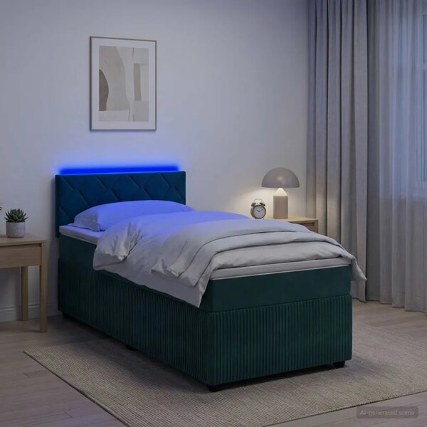 Boxspring krevet s madracem Tamnozelena 90 x 200 cm Baršun - Tamnozelena 90 x 200 cm Dizajn s rombovima