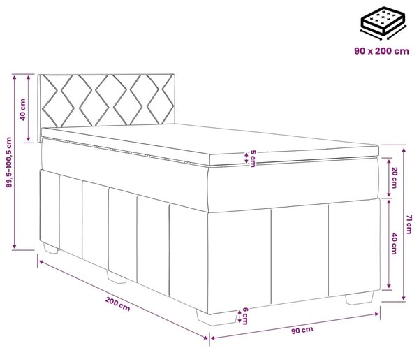 Boxspring krevet s madracem Krem 90 x 200 cm Tkanina - Krem 90 x 200 cm Dizajn s rombovima